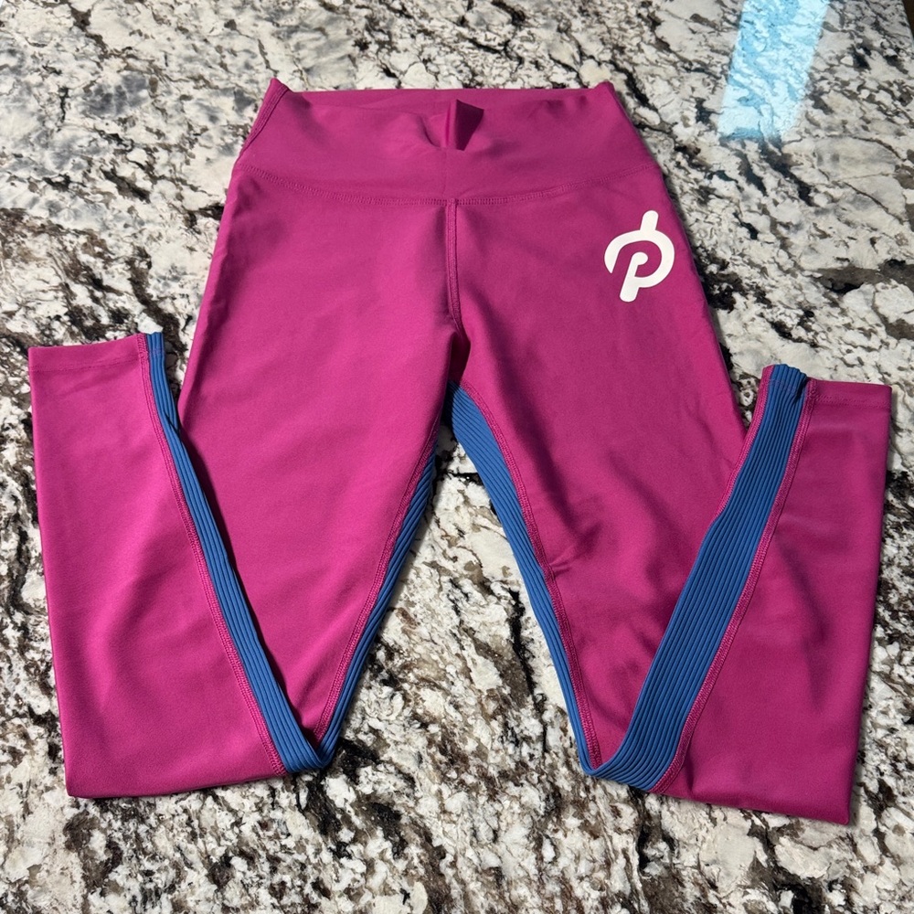 Peloton Fuchsia Leggings with Blue Stripes